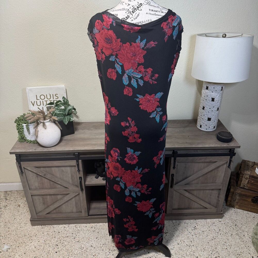 Free People Carmel Dark Floral Mesh Bodycon Midi Dress Sz L Romantic Whimsy - Picture 7 of 10